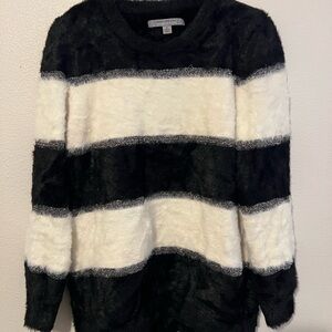 Andrew Marc NY Sweater Size M Pulliver Retro Striped Sparkly Chunky Black White